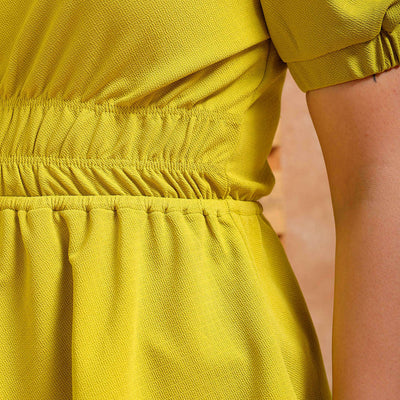 Women's Green Fit and Flare Textured Peplum Top