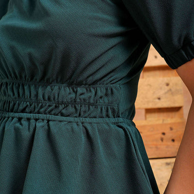 Women's Green Fit and Flare Textured Peplum Top