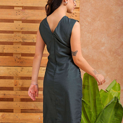 Women's Green Fitted Solid Casual Sheath Dress