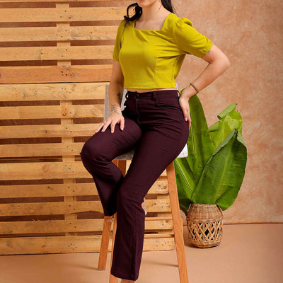 Women's Green Fitted Textured Crop Top