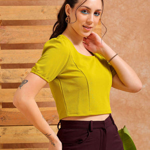 Women's Green Fitted Textured Crop Top