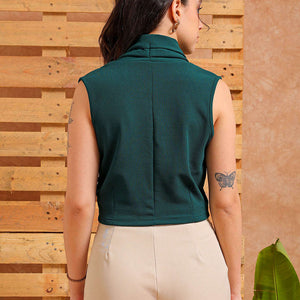 Women's Green Fitted Textured Draped Top