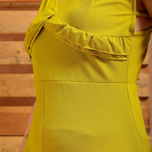 Women's Green Fitted Textured Partywear Ruffle Dress