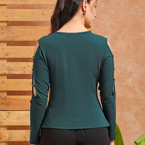Women's Green Fitted Textured Regular Top