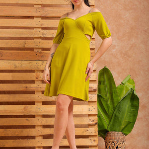 Women's Green Regular Fit Textured Partywear Skater Dress