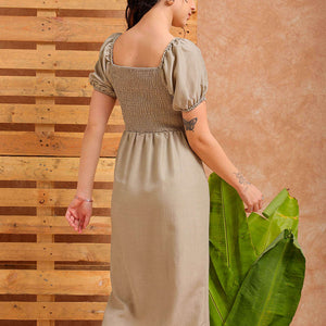 Women's Grey A line Solid Casual Pleated Dress