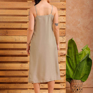 Women's Grey A Line Solid Casual Slip Dress