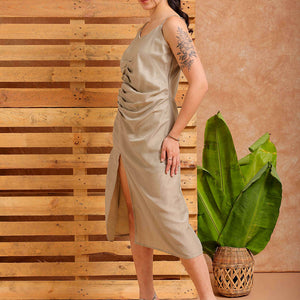 Women's Grey A Line Solid Casual Slip Dress
