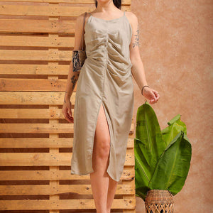 Women's Grey A Line Solid Casual Slip Dress