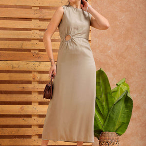 Women's Grey A line Solid Partywear Cut Out Dress