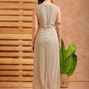 Women's Grey A line Solid Partywear Cut Out Dress