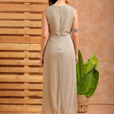 Women's Grey A line Solid Partywear Cut Out Dress