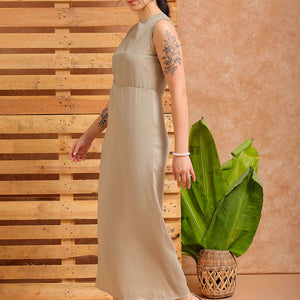 Women's Grey A line Solid Partywear Cut Out Dress