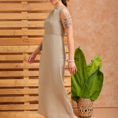 Women's Grey A line Solid Partywear Cut Out Dress