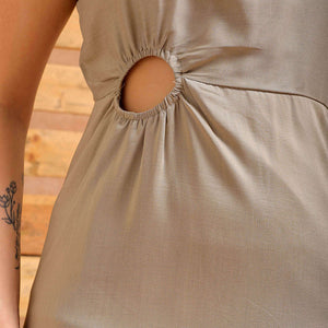 Women's Grey A line Solid Partywear Cut Out Dress