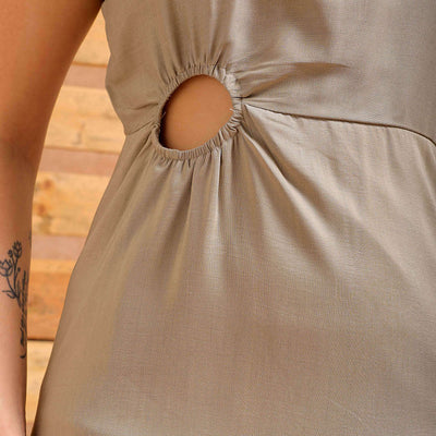 Women's Grey A line Solid Partywear Cut Out Dress