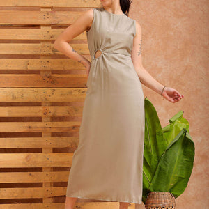 Women's Grey Fit and Flare Solid Partywear Asymmetric Dress