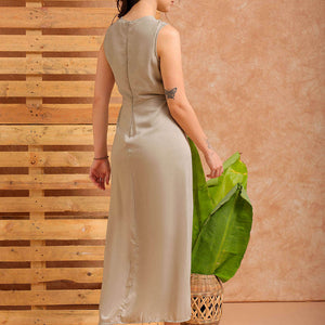 Women's Grey Fit and Flare Solid Partywear Asymmetric Dress