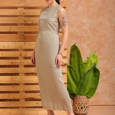 Women's Grey Fit and Flare Solid Partywear Asymmetric Dress