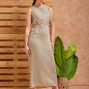 Women's Grey Fit and Flare Solid Partywear Asymmetric Dress