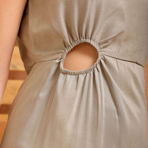 Women's Grey Fit and Flare Solid Partywear Asymmetric Dress