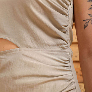 Women's Grey Fitted Solid Partywear One Shoulder Dress