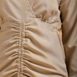 Women's Grey Regular Fit Solid Casual Ruched Dress