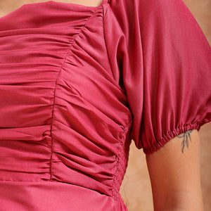 Women's Pink A line Solid Casual Pleated Dress