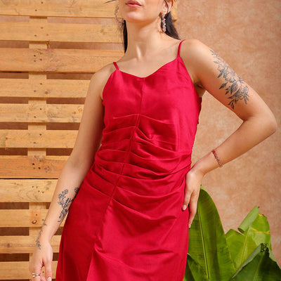 Women's Pink A Line Solid Casual Slip Dress