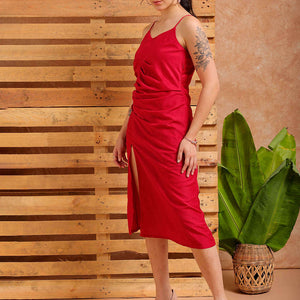 Women's Pink A Line Solid Casual Slip Dress