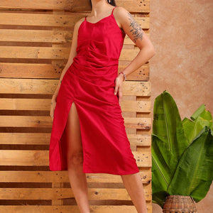 Women's Pink A Line Solid Casual Slip Dress