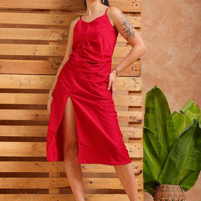 Women's Pink A Line Solid Casual Slip Dress