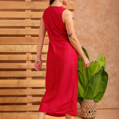 Women's Pink A line Solid Partywear Draped Dress