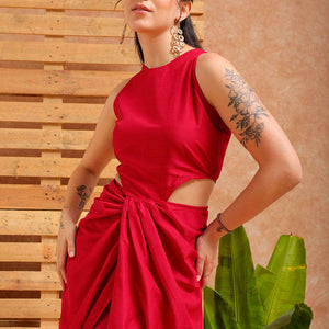 Women's Pink Fit and Flare Solid Partywear Cut Out Dress