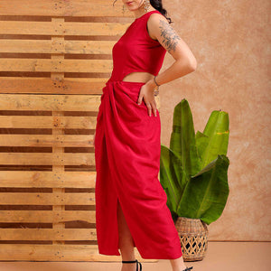 Women's Pink Fit and Flare Solid Partywear Cut Out Dress