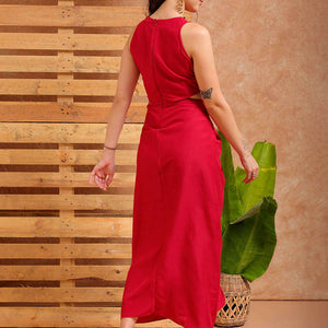 Women's Pink Fit and Flare Solid Partywear Cut Out Dress