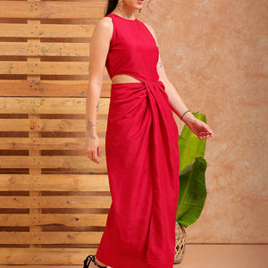 Women's Pink Fit and Flare Solid Partywear Cut Out Dress