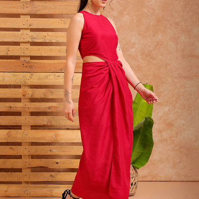 Women's Pink Fit and Flare Solid Partywear Cut Out Dress