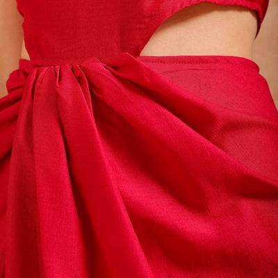 Women's Pink Fit and Flare Solid Partywear Cut Out Dress