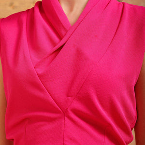 Women's Pink Fitted Textured Draped Top
