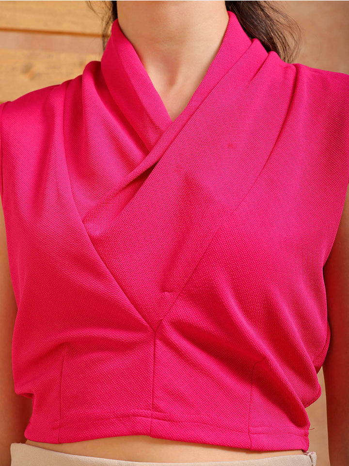 Women's Pink Fitted Textured Draped Top