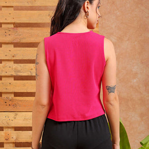 Women's Pink Fitted Textured Ruffle Top