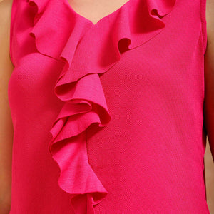 Women's Pink Fitted Textured Ruffle Top