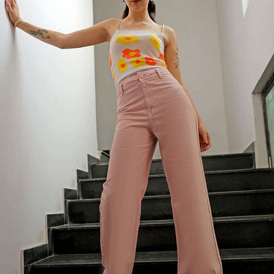 Women's Pink Solid Bootcut Jeans