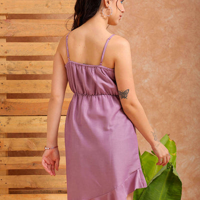 Women's Purple Fit and Flare Solid Partywear Asymmetric Dress