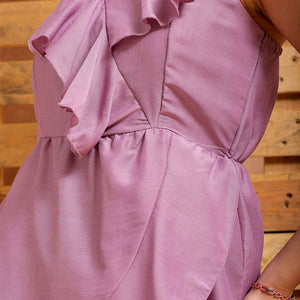 Women's Purple Fit and Flare Solid Partywear Asymmetric Dress