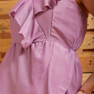 Women's Purple Fit and Flare Solid Partywear Asymmetric Dress