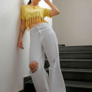 Women's White Solid Bootcut Jeans