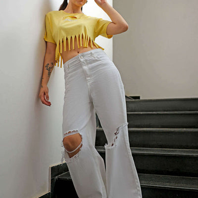 Women's White Solid Bootcut Jeans