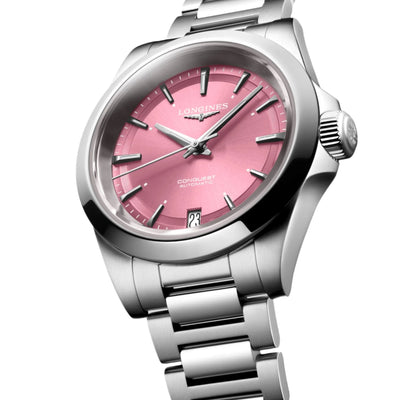 Longines Conquest Sunray Pink Dial Men 34mm